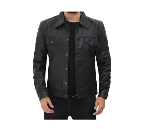 Leather jacket mens trucker - leather,