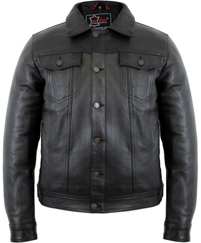 Mens leather jacket denim - leather,