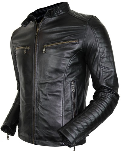Mens genuine leather biker - genuine,